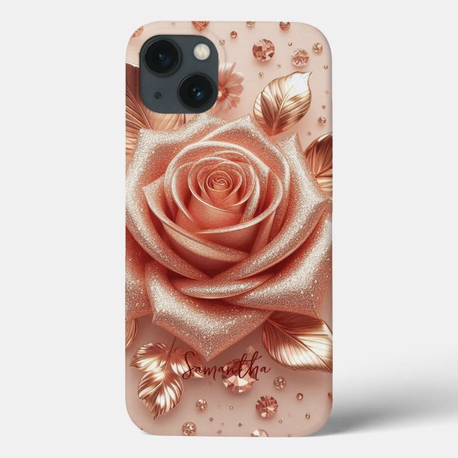 Rose Gold Glitter Personalized Name Case-Mate iPhone Case (Back)