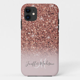 Rose gold glitter Personalized Name iPhone 11 Case