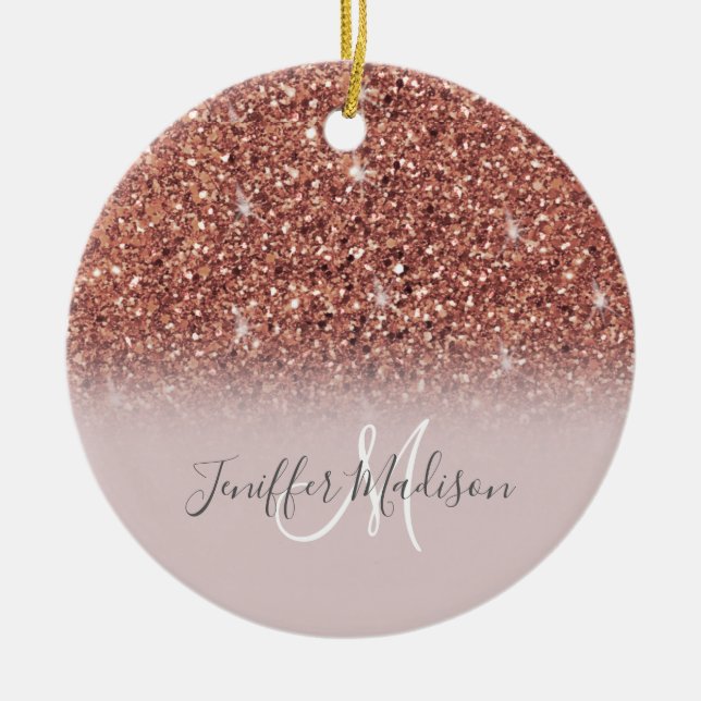 Rose gold glitter Personalized Name                Ceramic Ornament (Front)