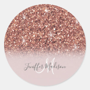 Rose gold glitter Personalized Name                Classic Round Sticker
