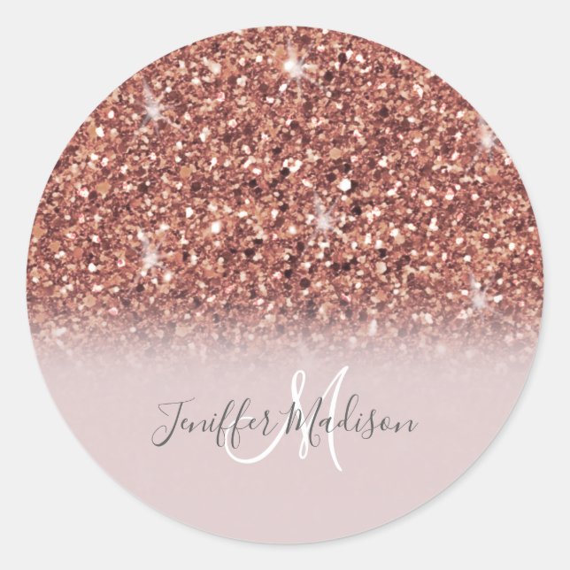 Rose gold glitter Personalized Name                Classic Round Sticker (Front)