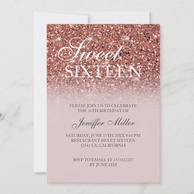 Rose gold glitter Personalized Name                Invitation (Front)