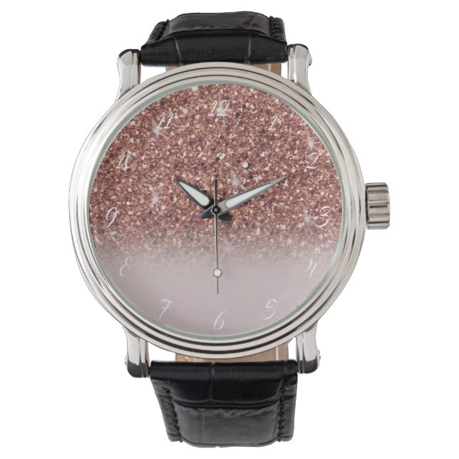 Rose gold glitter Personalized Name                Watch (Front)