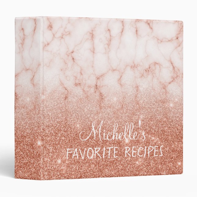 Rose Gold Glitter Personalized Recipe CookBook Binder (Front/Spine)