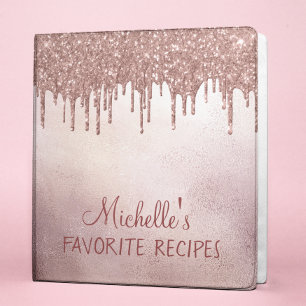 Rose Gold Glitter Personalized Recipe CookBook Binder