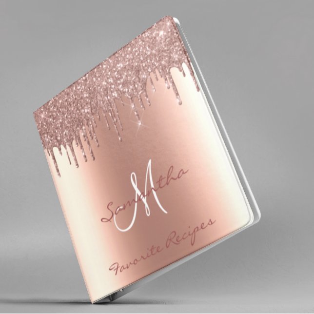 Rose Gold Glitter  Personalized Recipe CookBook Binder (Creator Uploaded)