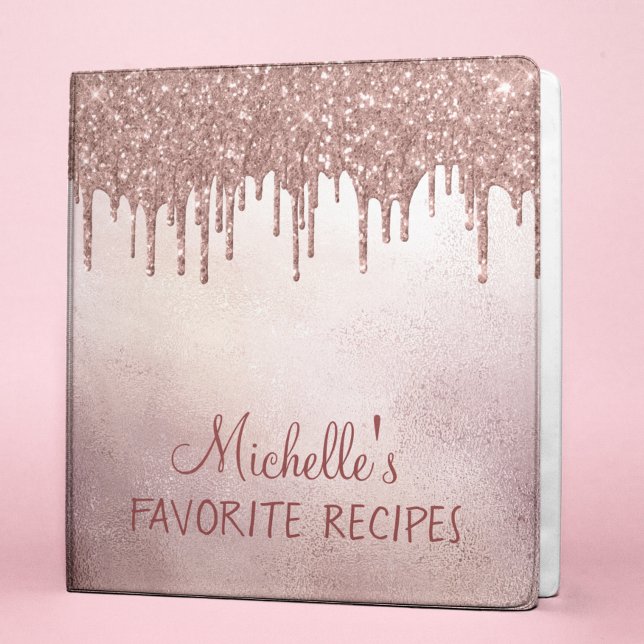 Rose Gold Glitter  Personalized Recipe CookBook Binder (Creator Uploaded)