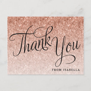 Rose Gold Glitter Personalized Thank you Postcard