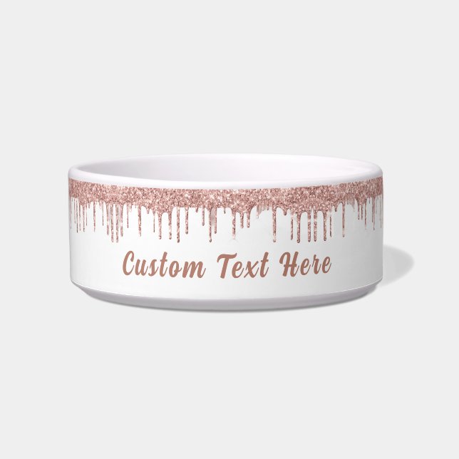 Rose Gold Glitter Pet Bowl with Custom Text (Front)