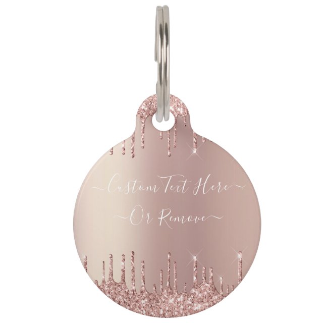 Rose Gold Glitter Pet ID Tag Personalized Text (Front)