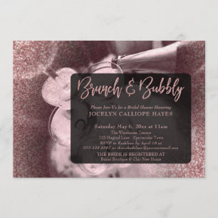 Rose Gold Glitter Photo Brunch & Bubbly Script Invitation