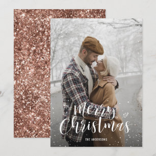 Rose Gold Glitter Photo Christmas Cards
