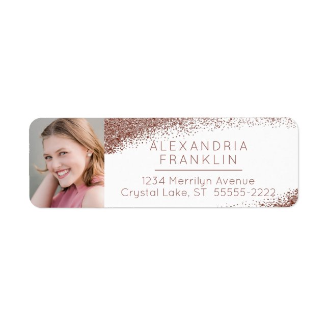 Rose Gold Glitter Photo Return Address (Front)