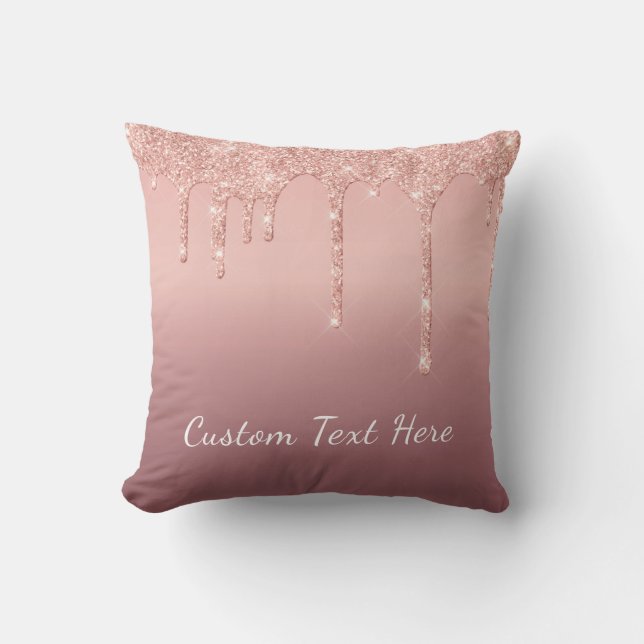 Rose Gold Glitter Pillow with Custom Text (Front)