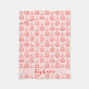 Rose Gold Glitter Pineapple Script Name Pink Fleece Blanket