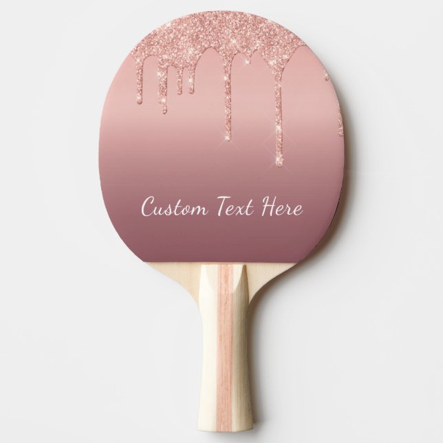 Rose Gold Glitter Ping Pong Paddle Custom Text (Front)