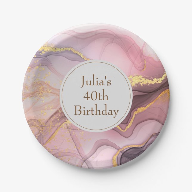 Rose Gold glitter pink birthday  Paper Plate (Front)