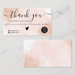 Rose Gold glitter pink brushstroke order thank you Business Card