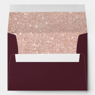 Rose gold glitter pink burgundy wedding address envelope