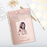 Rose gold glitter pink custom photo silver 2025 planner<br><div class="desc">A rose gold background with elegant faux rose gold, pink and faux silver glitter drips, paint dripping look. Personalize and add your own photo, name and a year. The name is written in dark rose gold with a large modern hand lettered style script with swashes. To keep the swashes only...</div>