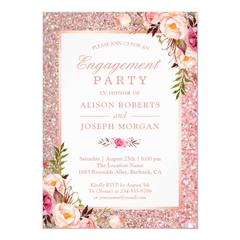 Home Furniture Diy Personalised Glitter Sparkling Engagement Party Birthday Invitations Rose Gold Celebrations Occasions