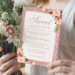 Rose Gold Glitter Pink Floral Sweet 16 Birthday Invitation<br><div class="desc">Girly Rose Gold Glitter Pink Floral Sweet 16 Birthday Party Invitation. (1) For further customization, please click the "Customize Further" Link and use our design tool to modify this template. All text style, colours, sizes can be modified to fit your needs. (2) Note that it's not real gold glitter --...</div>