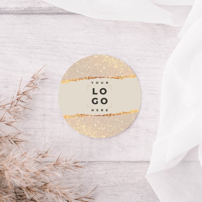 Rose gold glitter pink girly elegant modern logo classic round sticker (Creator Uploaded)