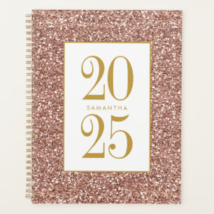 Rose Gold Glitter Pink Luxe Look Personalized 2025 Planner