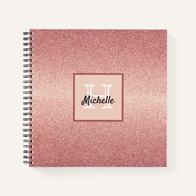 Rose gold glitter pink monogram notebook (Front)