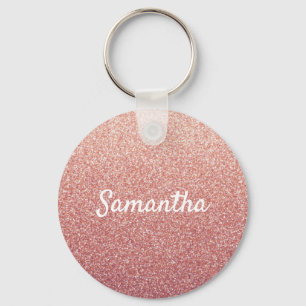 Rose gold glitter pink name script keychain
