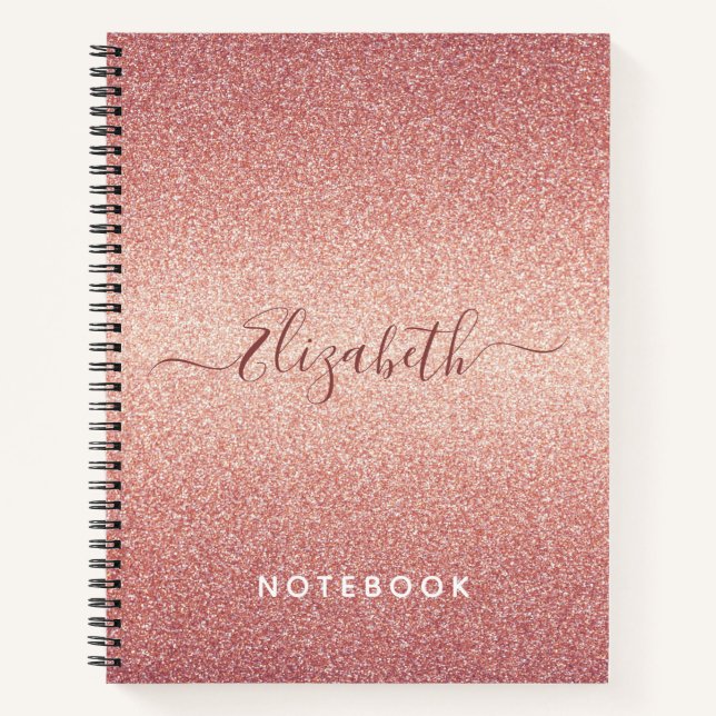 Rose gold glitter pink name script notebook (Front)