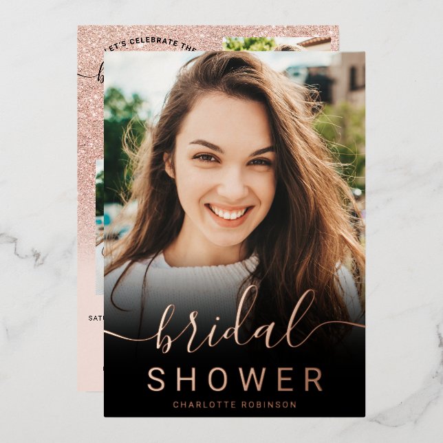 Rose gold glitter pink ombre 5 photo bridal shower (Front/Back)