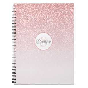 Rose Gold Glitter Pink Ombre Monogram Personalized Notebook