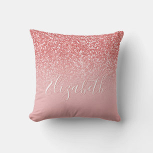 Rose Gold Glitter Pink Ombre Name Throw Pillow
