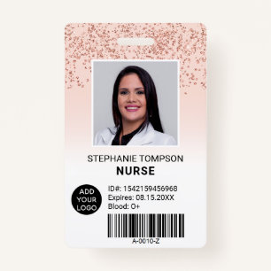 Rose gold glitter pink ombre nurse photo logo code badge