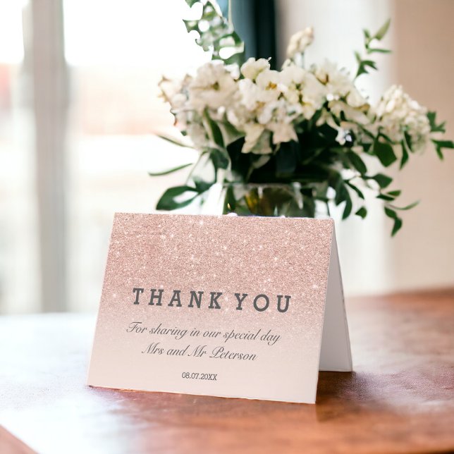 Rose gold glitter pink ombre Thank you wedding Card (Rose gold glitter pink ombre Thank you wedding Card)