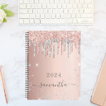 Rose gold glitter pink silver monogram 2023 planner<br><div class="desc">A faux rose gold metallic looking background with elegant rose gold and faux silver glitter drips, paint dripping look. Template for a year. Personalize and add a name. The name is written in dark rose gold with a large modern hand lettered style script with swashes. Perfect for school, work or...</div>