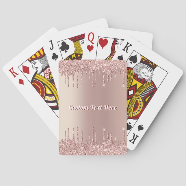 Rose Gold Glitter Playing Cards with Custom Text (Back)