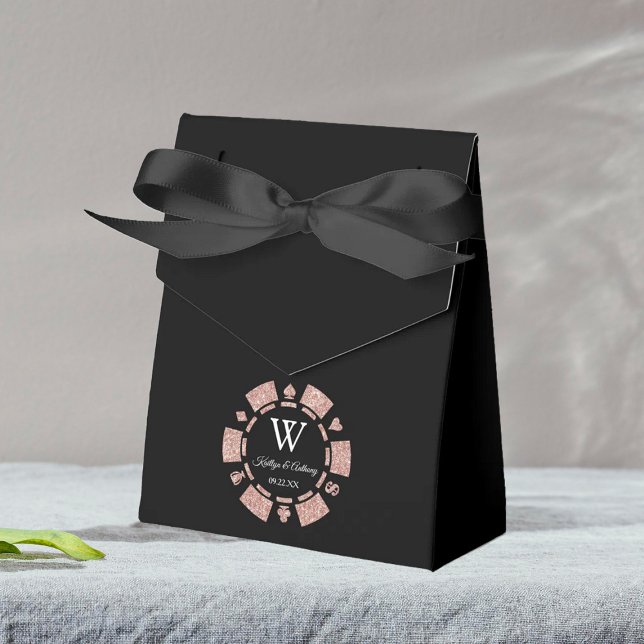 Rose Gold Glitter Poker Chip Casino Wedding Favor Box (Creator Uploaded)