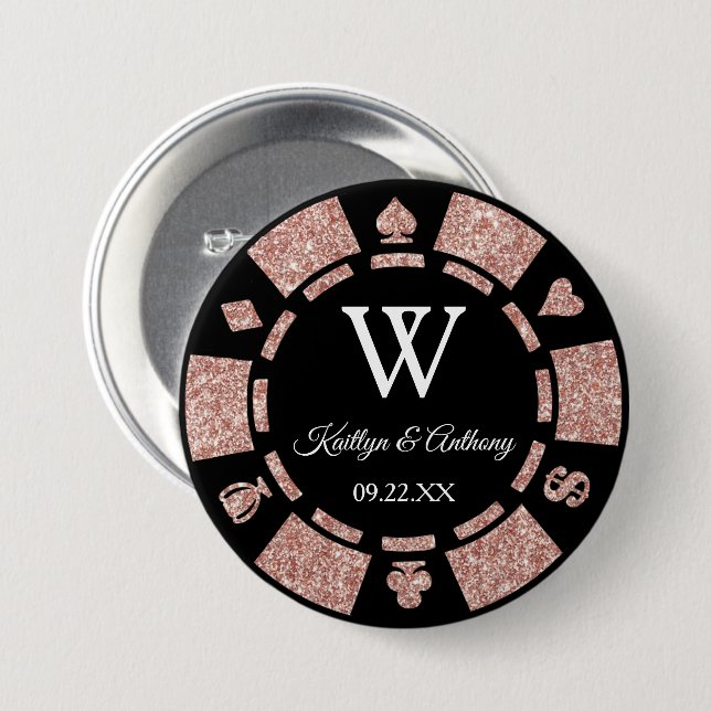 Rose Gold Glitter Poker Chip Casino Wedding Favour 3 Inch Round Button (Front & Back)