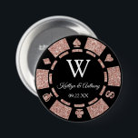 Rose Gold Glitter Poker Chip Casino Wedding Favour 3 Inch Round Button<br><div class="desc">Celebrate in style with this trendy poker chip button. The design is easy to personalize with your own wording and your family and friends will be thrilled when they receive this fabulous party favour. Matching items can be found in the collection.</div>
