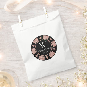Rose Gold Glitter Poker Chip Casino Wedding Favour Bag