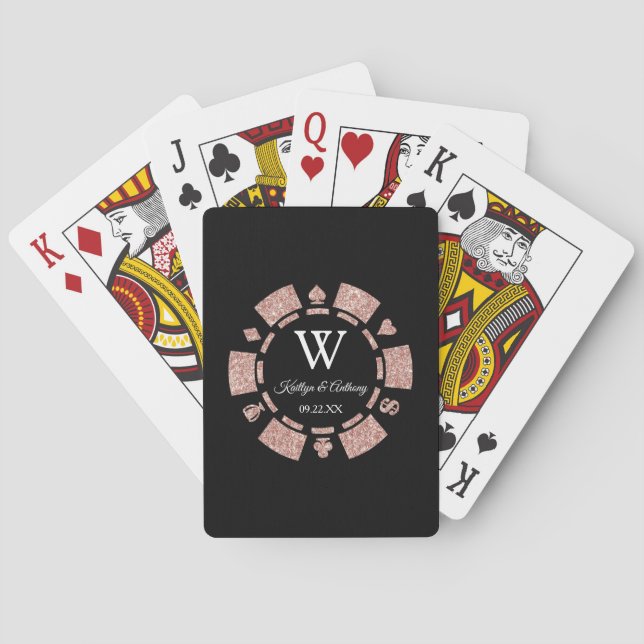 Rose Gold Glitter Poker Chip Casino Wedding Favour Playing Cards (Back)