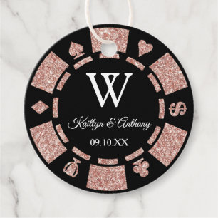Rose Gold Glitter Poker Chip Casino Wedding Party Favour Tags