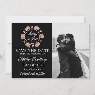 Rose Gold Glitter Poker Chip Casino Wedding Photo Save The Date