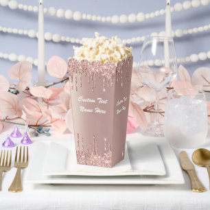 Rose Gold Glitter Popcorn Box Custom Text Name