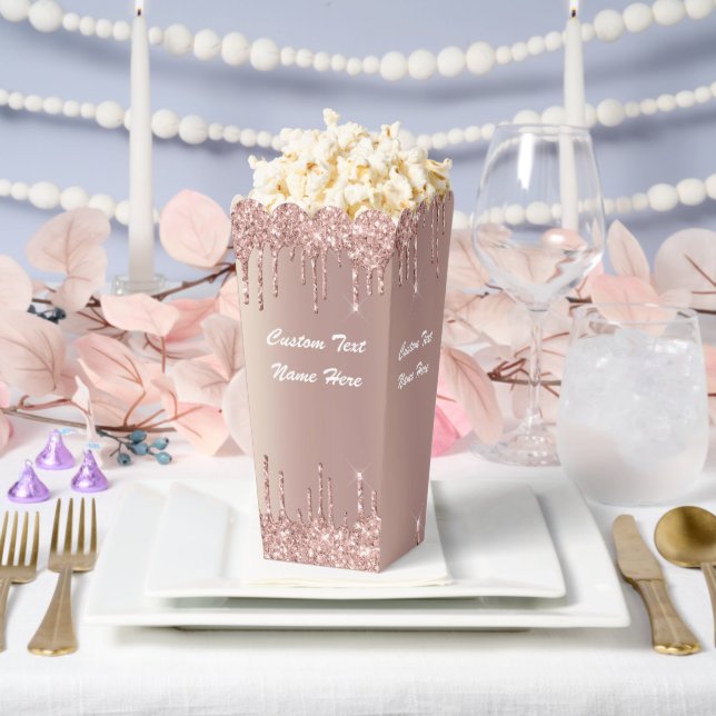 Rose Gold Glitter Popcorn Box Custom Text Name (Wedding)