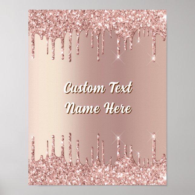 Rose Gold Glitter Poster Personalized Text Name (Front)