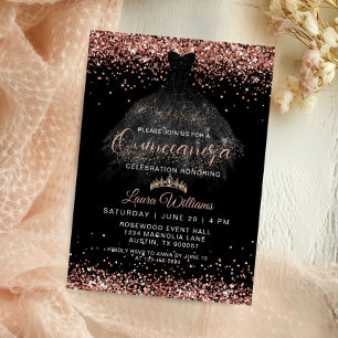 Rose Gold Glitter Princess Quinceañera Birthday Invitation