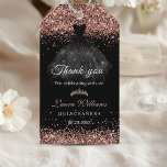 Rose Gold Glitter Princess Quinceañera Thank you Gift Tags<br><div class="desc">Add a glamorous and elegant touch to your quinceañera favors with these Thank You Gift Tags. Designed with sparkling rose gold glitter accents and a chic black and rose gold color palette, these tags bring princess-inspired luxury to your quinceañera celebration. Perfect for favor bags, gift boxes, candles, and party keepsakes,...</div>